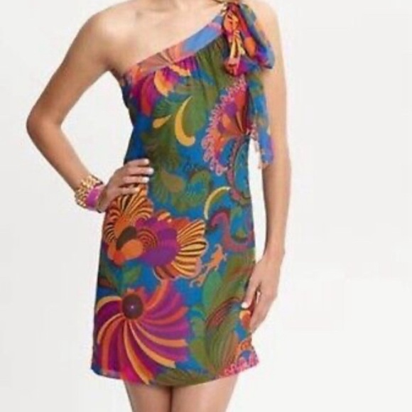 Banana Republic X Trina Turk Coachella Floral Silk One Shoulder Dress, size 0 - Picture 1 of 14